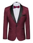 COOFANDY Men's Floral Tuxedo Suit Jacket Slim Fit Dinner Jacket Party Prom Wedding Blazer Jackets, Wine Red, Large