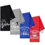 VitalCozy 4 Pcs Bowling Towel Funny Bowling Towel Embroidered Bowling Towel with 4 Grommets Bowling Accessories for Men Women Bowling Gift