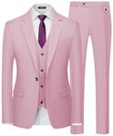 MAGE MALE Mens Suits Slim Fit 3 Piece Tuxedo Suit One Button Solid Prom Wedding Party Blazer Vest Pants Set with Tie, Pink, Small