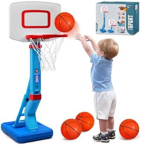 AOSPHYS Toddler Basketball Hoop Indoor Outdoor - Height Adjustable 27.6-54 Inches (5 Slots), Kids Basketball Hoop with 4 Inflatable Balls & Pump, Safe Toddler Toys for 1-6 Year Old Boys Girls