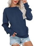 MISFAY Womens Long Sleeve Sweatshirt Casual Crewneck Cute Pullover Tops Lightweight Sweatshirt with Pocket,Dark Blue,M