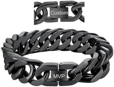 Mens Women Chain Black Tone Stainless Steel Curb Cuban Link Custom Chain Bracelet 17mm 23cm