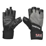 USI UNIVERSAL Gym Gloves, 733F Fighter Fitness Gym Gloves For Men & Women, Workout Powerlifting Gloves, Leather, Polyester, Elastane, Foam Construction (Medium, Grey)