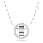 Swarovski White Crystal Pendant Necklace, Pavé Crystal Pendant in a Rhodium Plated Setting, from the Hollow Collection