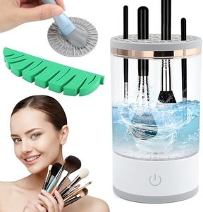 Electric Makeup Brush Cleaner Machine Set, Cosmetic Brush Cleaner with Silicone Makeup Brush Cleaning Mat and Makeup Brush Drying Rack, Automatic Makeup Brush Cleaner Kit(White)