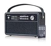 Roxel Retro D1 Vintage DAB+/FM Radio Wireless Speaker | Bedside Alarm Clock with Sleep Function. Rustic Exterior, Mains and USB Rechargeable, TF card, AUX and USB Compatible (Black)