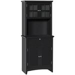 HOMCOM 64.6" Tall Kitchen Pantry Storage Cabinet, Freestanding Buffet Hutch with Glass Doors, Drawer, Microwave Space and Adjustable Shelves, Black