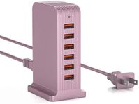 VPSUN Charging Station for Multiple Devices,VPSUN 50W USB Charger Tower,Multi 6 Port USB Charging Hub Compatible with iPhone 15/14/14 Pro/14 Pro Max/Android/Samsung/Tablet,etc(Pink, 50W)