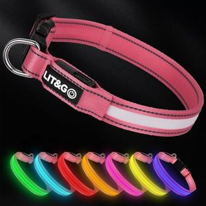 LIT&GO Light up Collars for Dogs at Night - USB-C Rechargeable LED Dog Collar - 7-Color Glow - Waterproof & Adjustable(Pink, Medium)