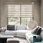 Yoolax Motorized Zebra Blinds Remote Control Custom Horizontal Window Blind, Light Filtering Day and Night Dual Layer Sheer Smart Blinds Works with Alexa(70% V-Jungle Coffee)