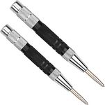 Super Strong Automatic Center Punch - 5 inch Black Steel Spring Loaded Center Hole Punch with Adjustable Tension, Hand Tool for Metal or Wood - Pack of 2