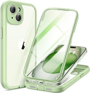 TIESZEN Compatible with iPhone 15 Plus Case, with Built-in 9H Tempered Glass Screen Protector & Upgraded Camera Protection, Dustproof Cover Designed Full Body Rugged Shockproof Phone Case 6.7", Green