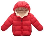 Happy Cherry Boy Down Jacket Windproof Snowsuit with a Removable Hood for Winter Hiking Skiing Red Small