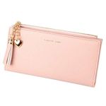 Aismile Ladies Clutch Bag for Women with Phone Holder + 12 RFID Card Slots + 2 Money Purse and Zipper Key Coin Pouch Faux Leather Female Wallet Compatible for iPhone 6 6S 7 8 X XR Cover Purses, Pink