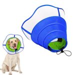 Qpets® Dog Cone Collar, Breathable Soft Dog Cones, After Surgery Recovery Dog Collar with Drawstring Adjustment for Head Neck Protection (L)