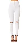 LILY LULU Apparel Disco high Waisted Skinny Jeans Pants Acid wash Denim Skinny Jeans White Skinny Jeans Black Ripped high Waisted Jeans PU leahther Jeans (UK12, White Ripped High Waisted)