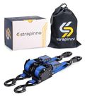 Strapinno Retractable Ratchet Straps - 1 in x 4 ft Heavy Duty Boat Transom Tie Down, 2PCS, 2400lbs Breaking Strength, S Hooks with Safety Clip, for Boat, Jetski, Seadoo, Waverunner, and PWCs (Blue)