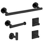 Tudoccy 5-Pieces Matte Black Bathroom Hardware Set SUS304 Stainless Steel Round Wall Mounted - Includes 24" Hand Towel Bar, Toilet Paper Holder, 3 Robe Towel Hooks, Bathroom Accessories Kit