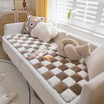 Funny Couch Cover Magic Sofa Cover Garden Cotton Protective Couch Cover Plaid Cream-Coloured Large Plaid Square Pet Mat Bed Couch Cover (Cream Dark Coffee,70x210 cm/27.6x82.7 in)