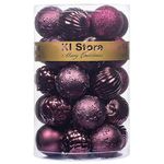 KI Store Magenta Purple Christmas Ball Ornaments, 34pcs 2.36-Inch Plum Decorations for Tree, Wreath, Garland - Hooks Included