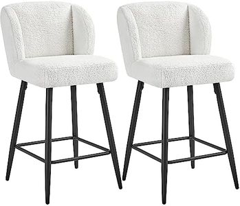 Yaheetech Lot de 2 Tabourets de Bar en Tissu Bouclette Sièges Rembourrés Tabourets Hauts avec Dossier à Oreilles Repose-Pied Chaises de Cuisine Pieds en Métal 52 × 46,5 × 91,5 cm Blanc