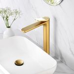 Hoanmpy Brushed Gold 12 Inch Tall Bathroom Vessel Faucets | Modern Single Hole Faucets for Bathroom Vanity | 22° Curve Single Handle Vessel Sink Faucet Gold Solid Brass Bathroom Vanity Faucet