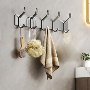 Towel Wall Hooks, Door Hat Key Coat Hook Clothes Hanging Hangers Storage Rack Self-Adhesive Holder for Kitchen Utensils Bathroom Robe Toilet Balcony, Grey(13.1in)