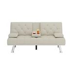 BRAGUE Upholstered Sofa Bed Couch, Convertible Futon Sleeper Sofa with Removable Armrests and 2 Cup Holders, Cream White