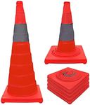 4 Pack Collapsible Traffic Cones, 28 Inch Road Parking Orange Safety Cones, Multi-Purpose Construction Cones with Reflective Strips and Stable Base, Perfect for Driving Training & Remind People