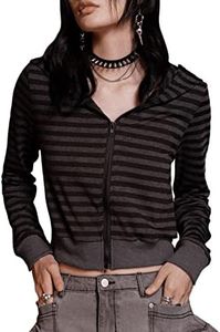 Verdusa Women's Punk Rock Striped Print Zip Up Cropped Hoodie Sweatshirt Shirt Top Multicolor XS