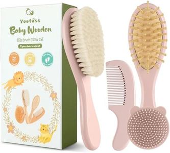 Yoofoss 4 Piece Baby Hair Brush and Comb Set,Wooden Baby Hair Brush with Natural Ultra Soft Goat Hair, Baby Comb Set for Boy, Girl - Pink