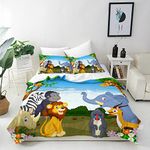 ANHOPE Animal Duvet Cover Set Soft Lightweight 3Pcs Bedding Set with 2 Pillowcase Jungle Safari Cartoon Lion Giraffe Elephant Zebra Print Pattern Kids Boys Girls Quilt Cover with Zipper King Size