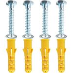 M10x50mm Heavy Duty Masonry Brick Wall Fixing Plug + Coach Bolt Screw Zinc Plated and Washer,Strong Nylon Wall Plug Steel Bolt KIt for Tv Bracket Aerial Mast Sky Dishes Shelves Mounting (4)