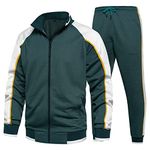 amropi Men's Tracksuit Activewear Athletic Casual Sports Jogging Gym Full Zip Sweat Suit Green White, M