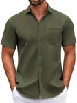 COOFANDY Mens Dress Shirts Button Down Short Sleeve Shirts Business Casual Shirt Army Green