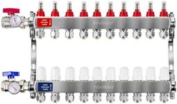 AB 10 Loops PEX Radiant Manifold, 1/2 Inch Compatible Outlets, Up to 1.3 GPM Flow Valve for Hydronic Radiant Floor Heating(1/2" Connectors Included)