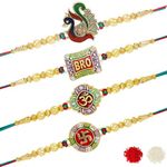 Riddhika Ventures Fabulous Gold Plated Meenakari Rakhi (Set of 4) with Roli Chawal and Greeting Card (P4P5P6P7)