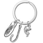 Dad Fishing Keyring Fathers Day Gift Keyrings Daughter's Gift to Dad Keychain for Fathers Day Gift Fish Hook Keyring Stainless Steel Fish Keychain for Men's Fishmen Presents