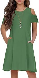 Arshiner Toddler/Girls Short Sleeve Casual A-Line Skater T shirt Dresses for School Party with Pockets Army Green 4-5T