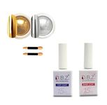 D.B.Z.® 2 Jars chrome nail powder with Base coat & top coat, metallic mirror effect holographic for nail art gel polish Silver Golden powder