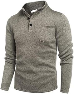 COOFANDY Mens Fashion Smart Sweatshirt Button Down Collar Knit Pullover Sweaters Khaki