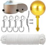 EKEV Flagpole Parts Repair Kits - 3" Top Gold Ball + 50 Ft Flag Halyard Rope + 6" Cleat Hook + 4 Flag Nylon Flag Clip Hooks + Flagpole Pulley Truck for 2" OD Tube