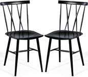 COSTWAY Set of 2 Dining Chairs, Metal Side Chair with Curved Backrest, Large Seat and Non-slip Feet, Modern Bar Bistro Cafe Kitchen Seats