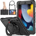 SEYMAC stock Case for iPad 9th/8th/7th Generation 2021/2020/2019, [Full-Body][Shock Proof] Case with 360 Degree Handle Ring Folding Stand Case for iPad 9th/8th/7th Gen 10.2 Inch (Black)