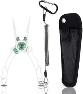 YUMEOWL Lockable Fishing Pliers & Hook Removers with Tungsten Steel Cutters, Non-Stick Coating, Ergonomic Handle and Lost Rope, Multi-Function, Lightweight Fishing Gear, White 6.6" 3.8 oz