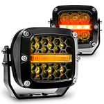 True Mods 3" 120W Amber LED Pods Offroad Driving Ditch Light Cube [Amber Turn Signal Marker Light] Off-Road Fog Lights for UTV ATV Jeep Wrangler Truck Pick-Up Auto - Black