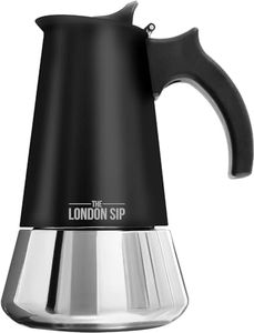 London Sip Stainless Steel Stovetop Espresso Maker Moka Pot Italian Coffee Percolator, Matte Black, 3 Cup