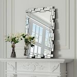 JACUKO Rectangular Decorative Wall Mirror 35×24 Inch Silver Accent for Decoration Elegant Abstract Mirror for Living Room Entryway Bedroom