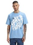 Veirdo® Pure Cotton Half Sleeve Round Neck Oversized Fit Graphic Print Blue T-Shirt Men/Boys (OS_V_SPCECPSUL_BL_XL) (Available in from S to 2XL)