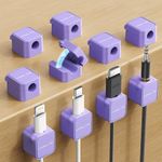 MRGLAS 10-Pack Magnetic Cable Management Cord Organizer,[1s Lock] Cable Holder Clips -Desk Cable Clips [Cable Smooth Adjustable], Adhesive Wire Organizer Keeper for Nightstand Desktop Office-Purple